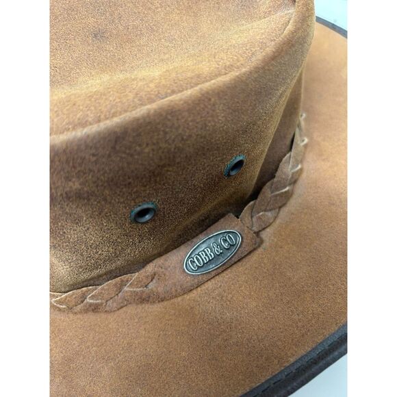 Tan Suede Leather Cobb & Co Bush Hat Very Good Condition Vintage Small - Picture 3 of 6